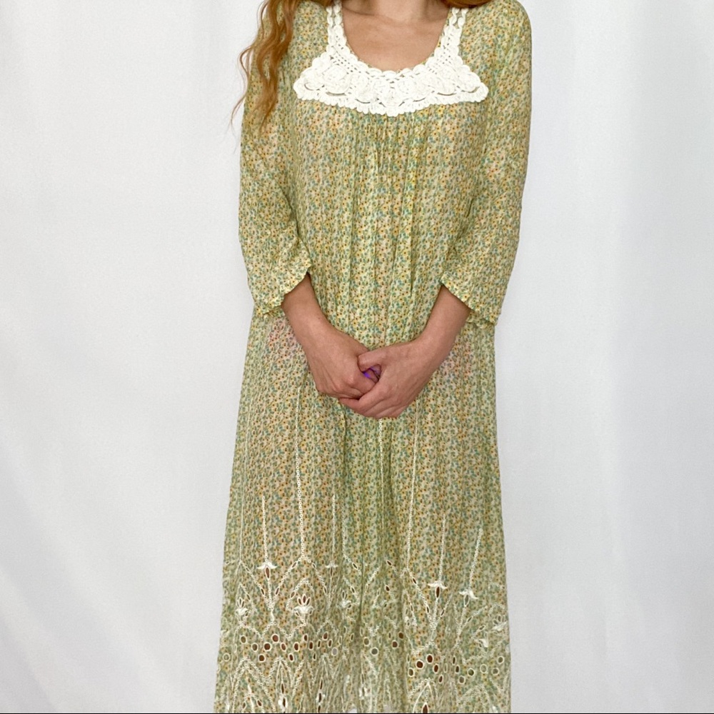 Vintage Cottagecore Floral Midi Dress S Fairycore‎ Whimsical Rare Peasant